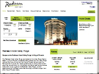 Web site www.radissonvalleyforge.com, Radisson Hotel Valley Forge